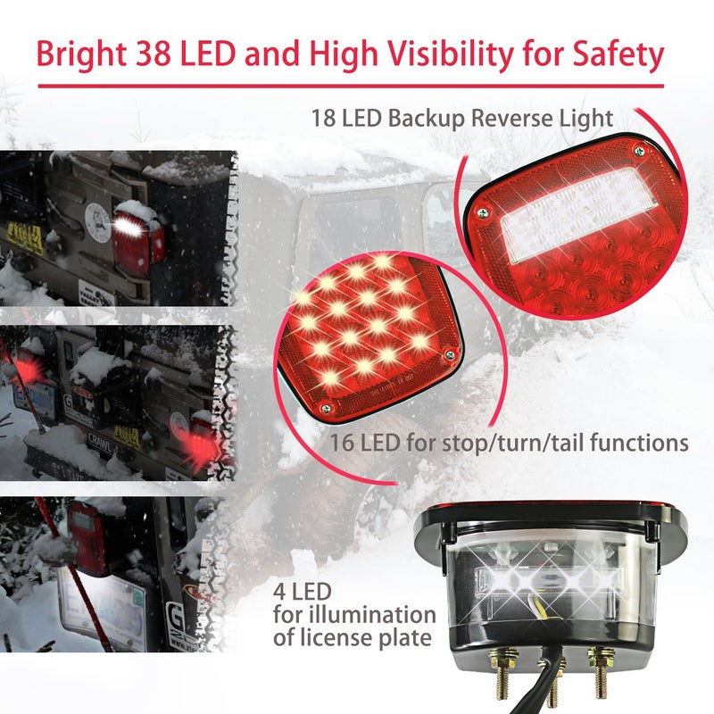 Wellmax 2PC 12V Universal LED Trailer Tail Lights with 38 Red, White LEDs - Stop, Turn, Tail, Backup & Signal Lights - Image 2